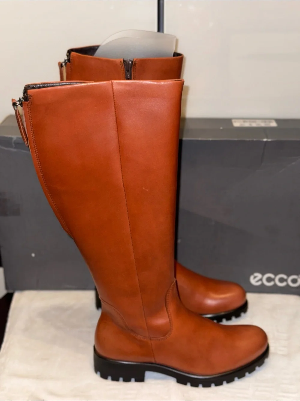 ECCO Tall Women’s Leather Riding Boots in Cognac